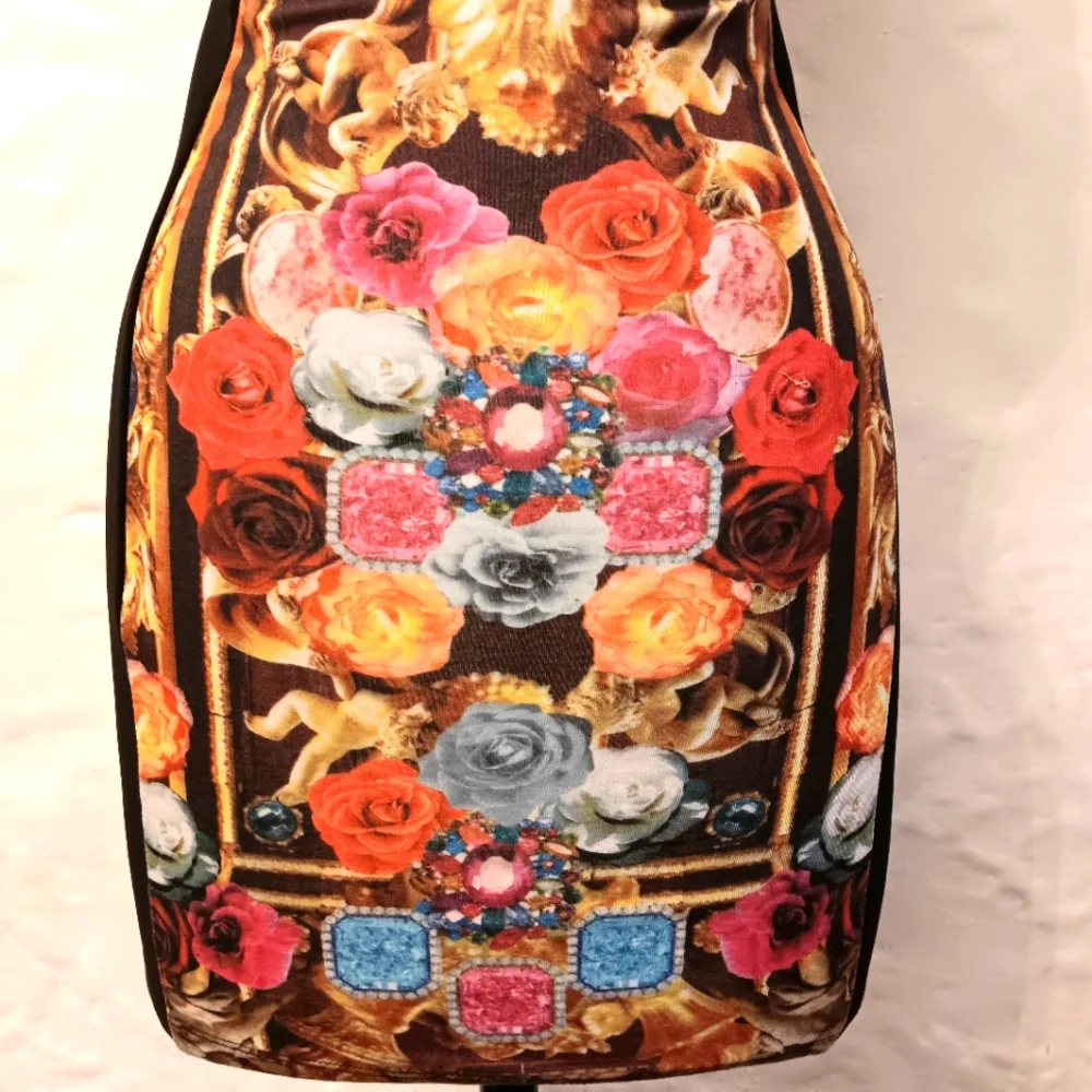 Vintage Y2K Cherubs, roses, & jewels dress with studs. Small. Body Central